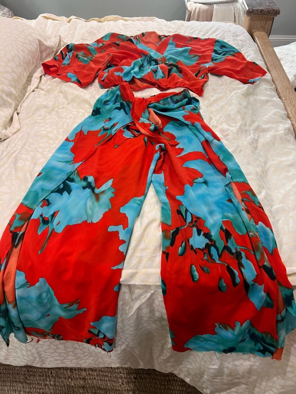 On The Road Red and Turquoise Wide-Leg Jumpsuit